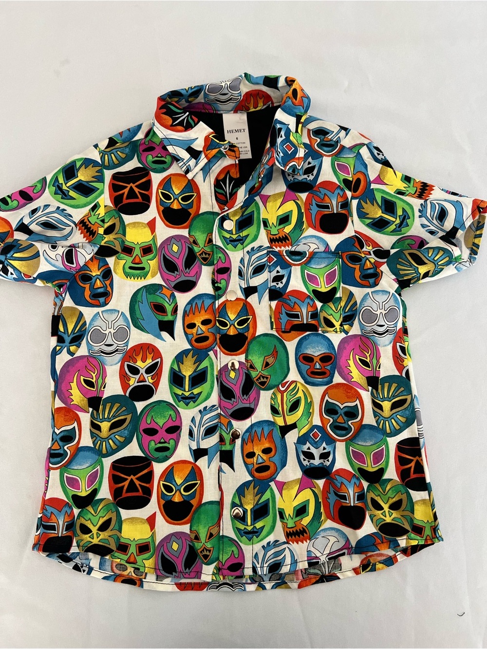 HEMET Kids Multicolor Luchador Mask Short Sleeve Button-Up Shirt